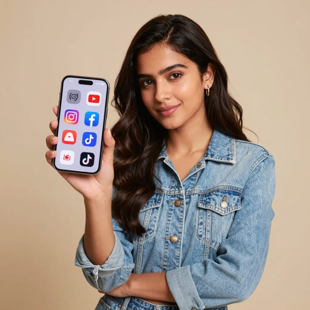 Happy woman with free social media credits